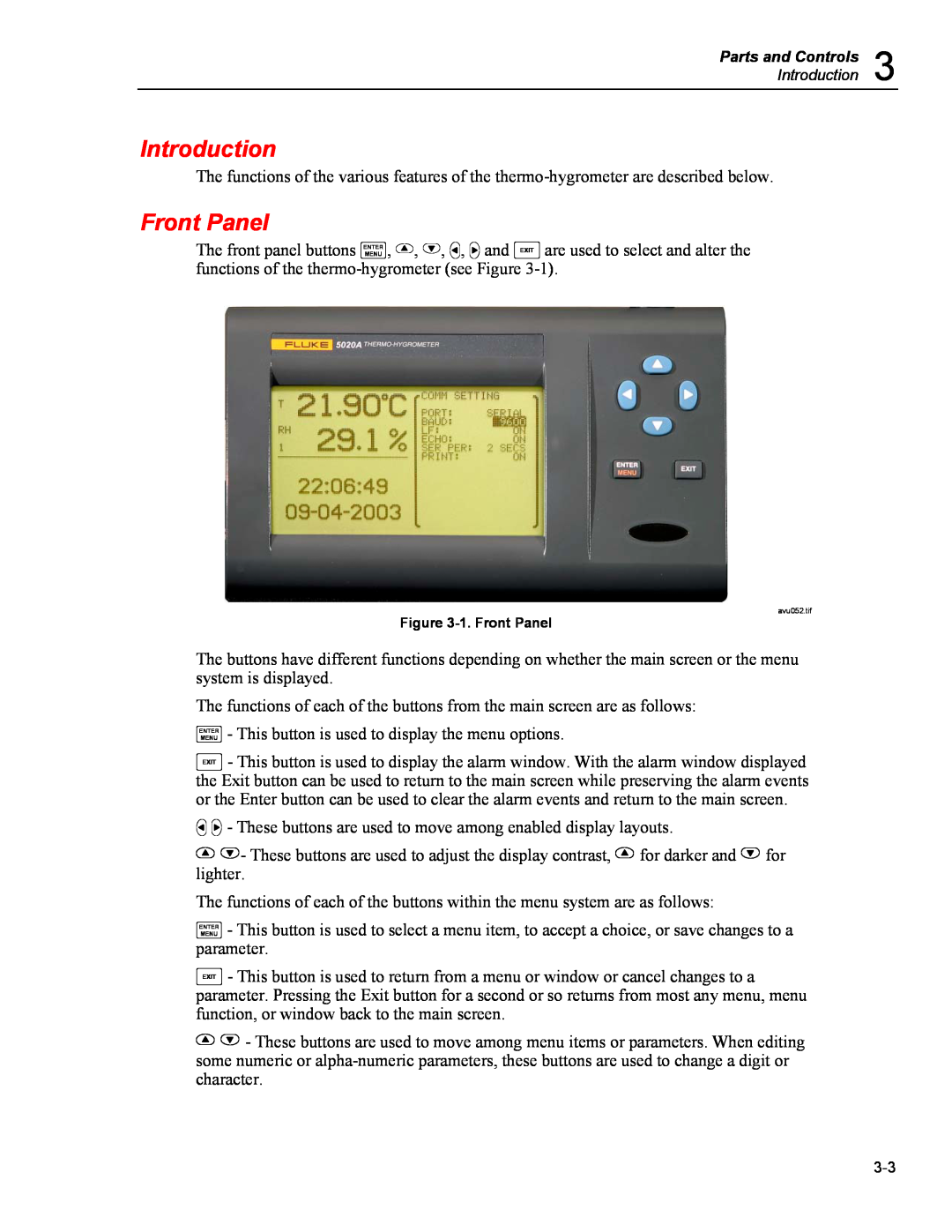 Fluke 5020A user manual Front Panel, Introduction, B C - These buttons are used to move among enabled display layouts 