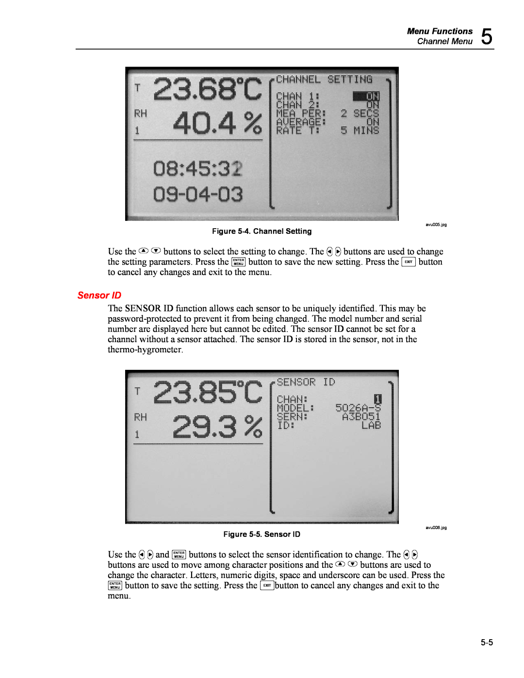 Fluke 5020A user manual Sensor ID, Channel Menu 