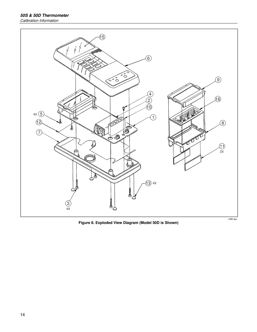 Fluke 50S warranty Exploded View Diagram Model 50D is Shown 