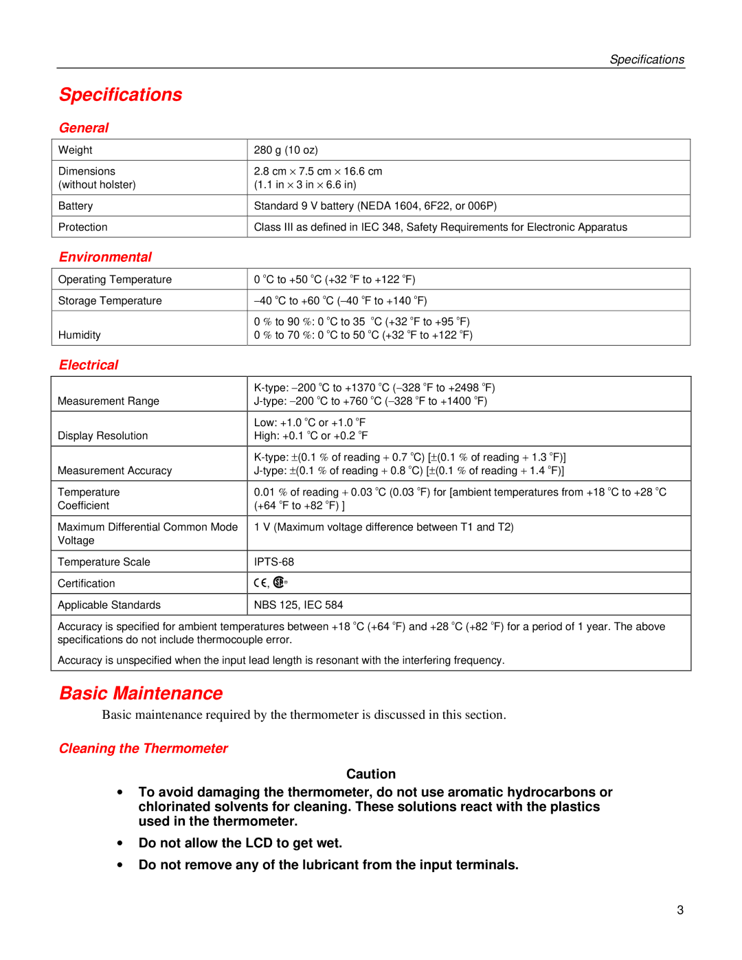 Fluke 50D, 50S warranty Specifications, Basic Maintenance 