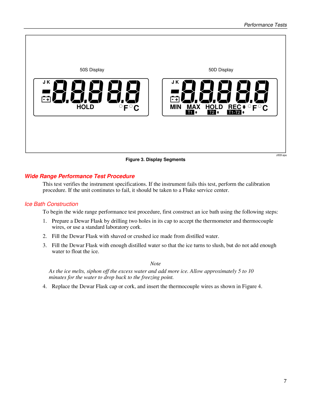 Fluke warranty Wide Range Performance Test Procedure, 50S Display 50D Display 