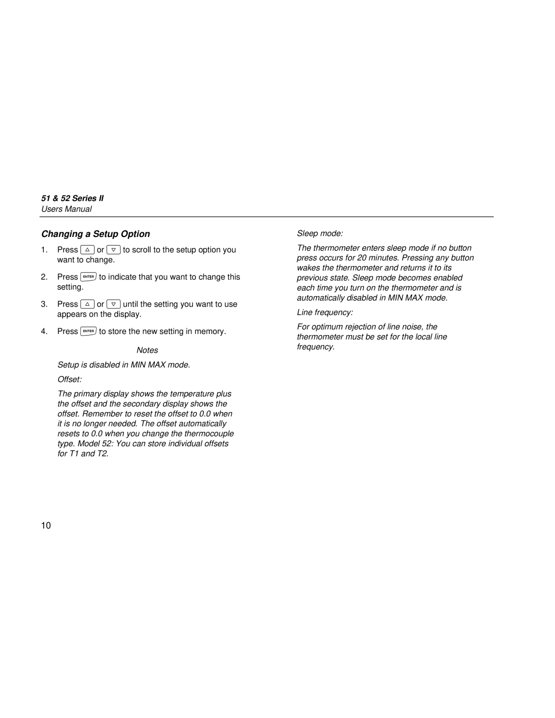 Fluke 51 & 52 Series II user manual Changing a Setup Option 