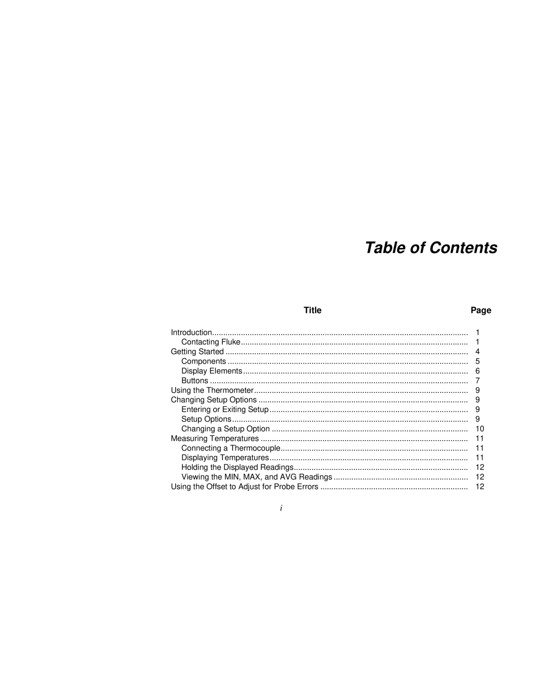 Fluke 51 & 52 Series II user manual Table of Contents 