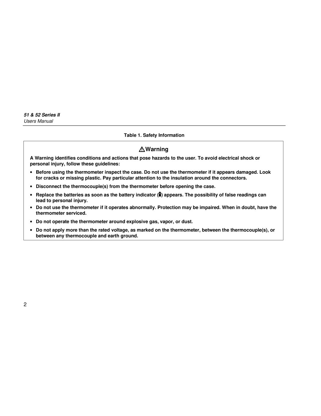 Fluke 51 & 52 Series II user manual WWarning, Safety Information 