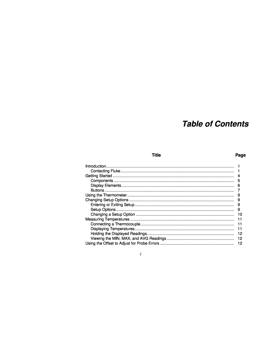 Fluke 51 & 52 Series II user manual Table of Contents, Title 