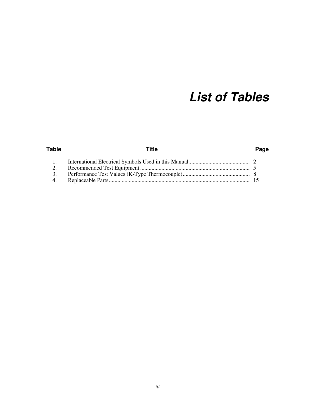 Fluke 54, 51, 52, 53 service manual List of Tables 