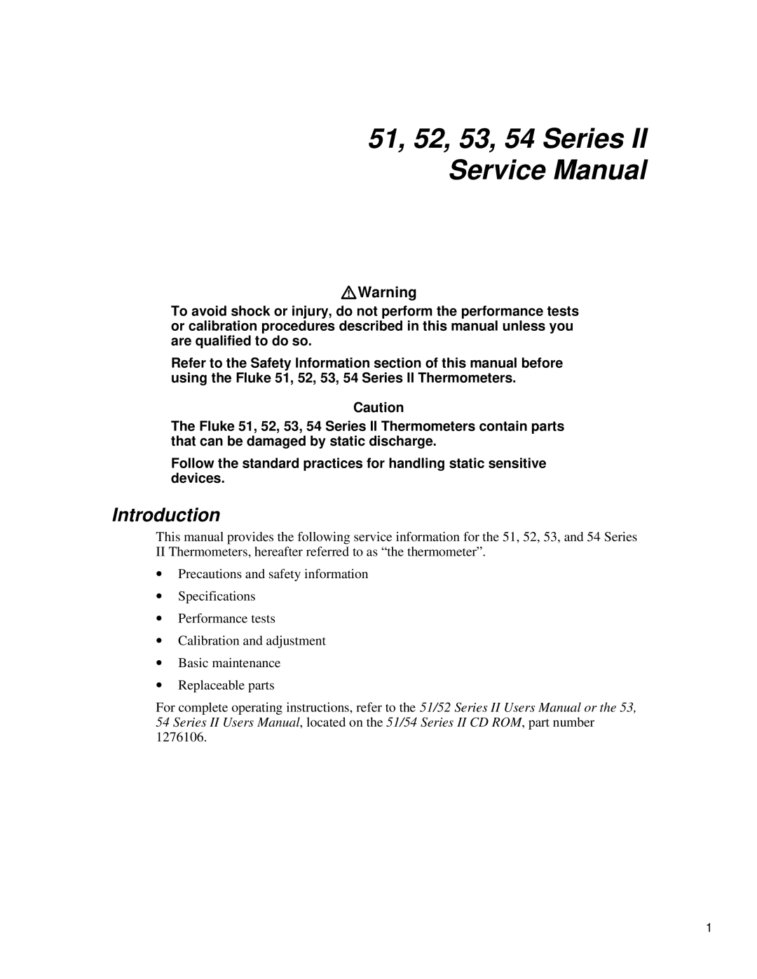 Fluke service manual 51, 52, 53, 54 Series, Introduction 