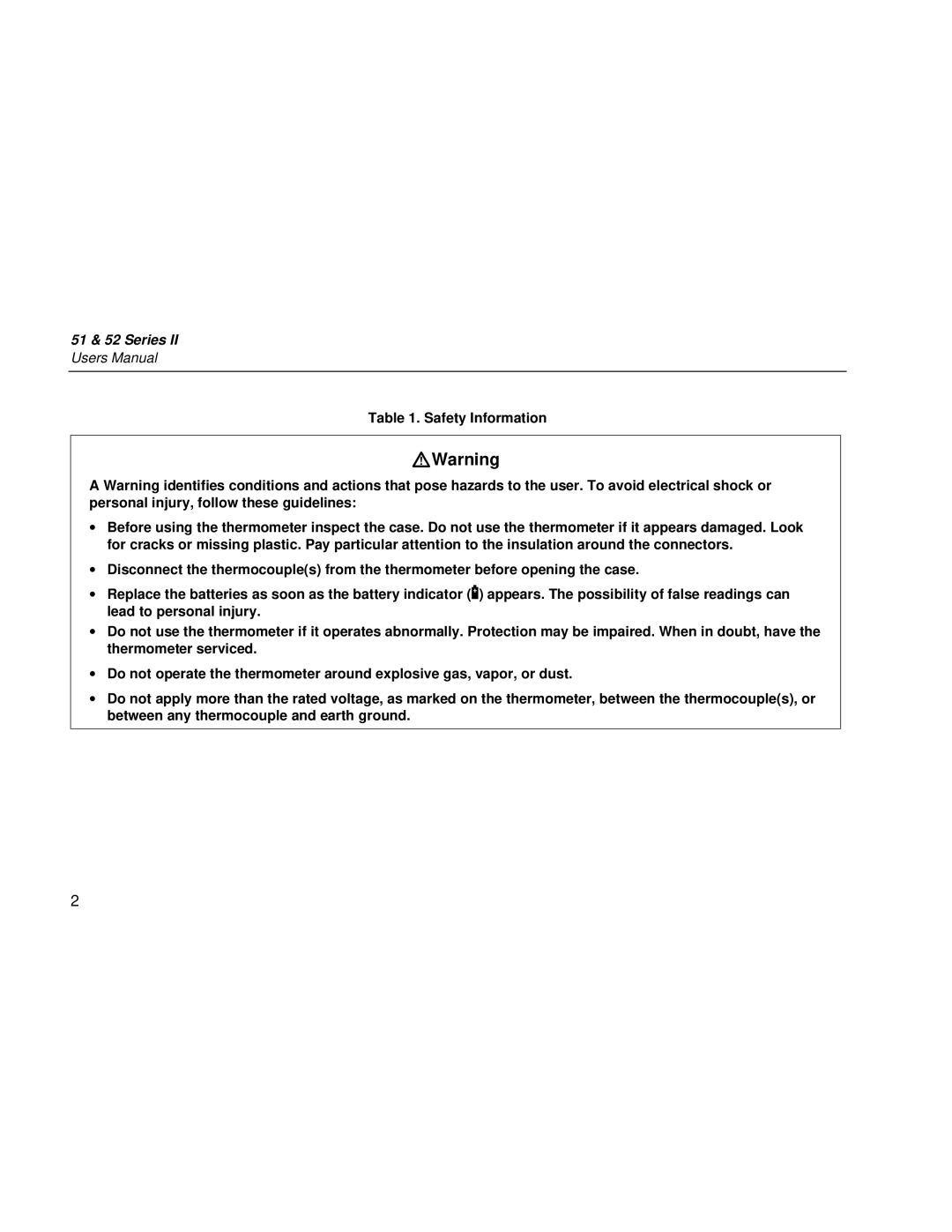 Fluke 51 Series, 52 Series user manual WWarning, Safety Information 