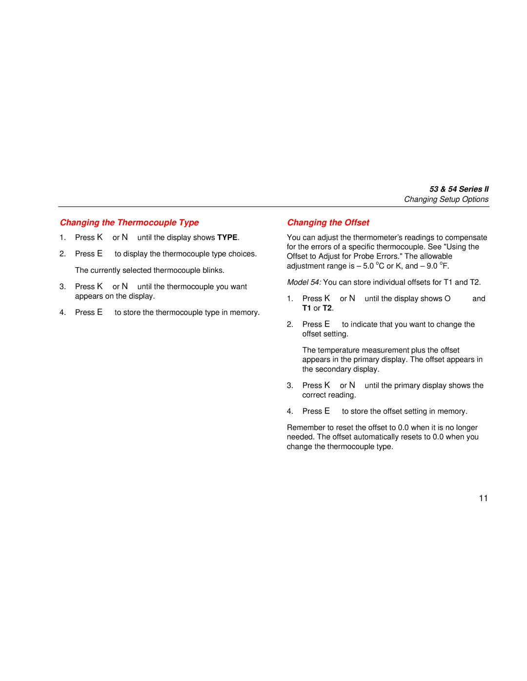 Fluke 53 & 54 Series user manual Changing the Thermocouple Type, Changing the Offset 