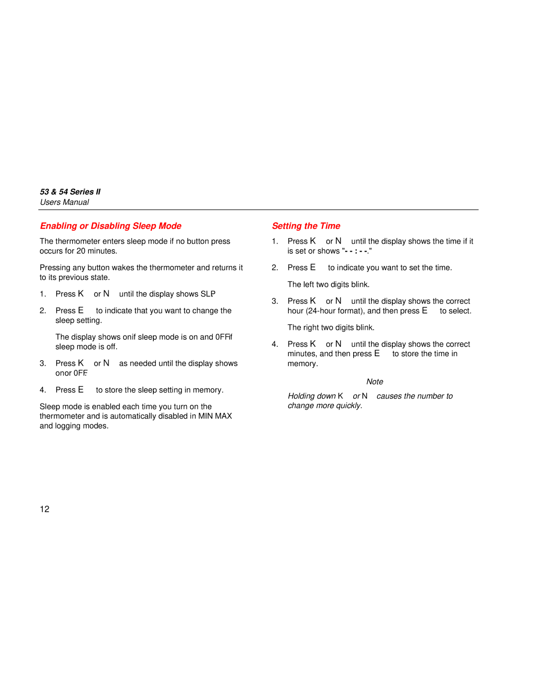 Fluke 53 & 54 Series user manual Enabling or Disabling Sleep Mode, Setting the Time 