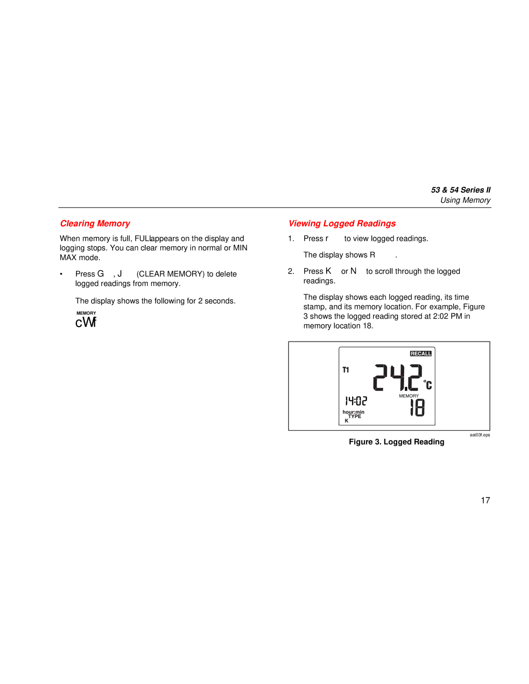 Fluke 53 & 54 Series user manual Clearing Memory, Viewing Logged Readings 