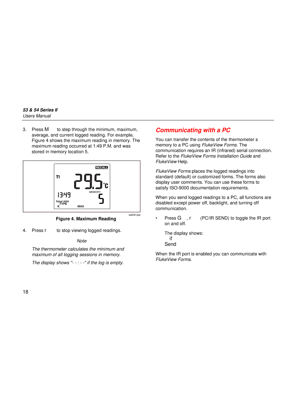 Fluke 53 & 54 Series user manual Communicating with a PC, If Send 