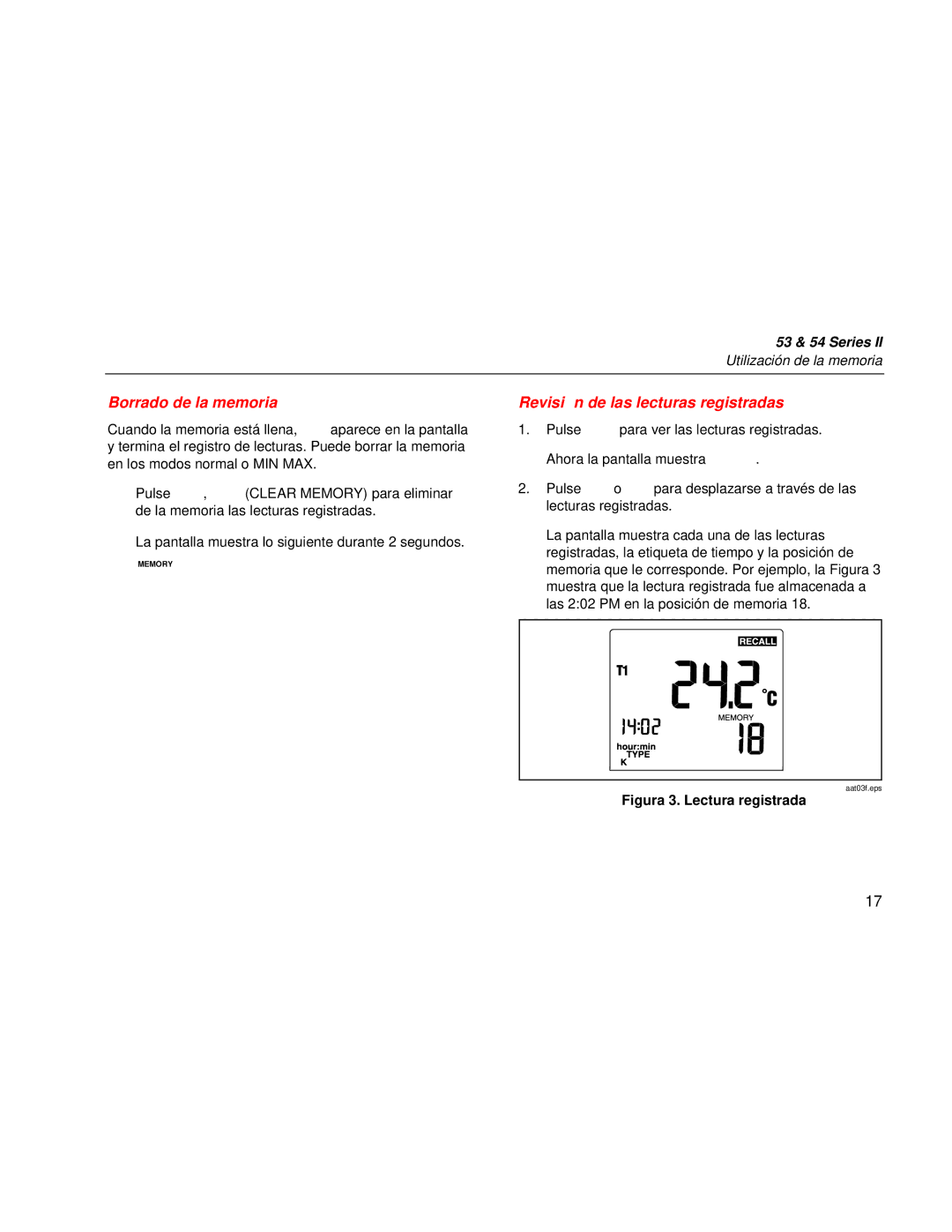 Fluke 53 Series manual Borrado de la memoria, Revisió n de las lecturas registradas 