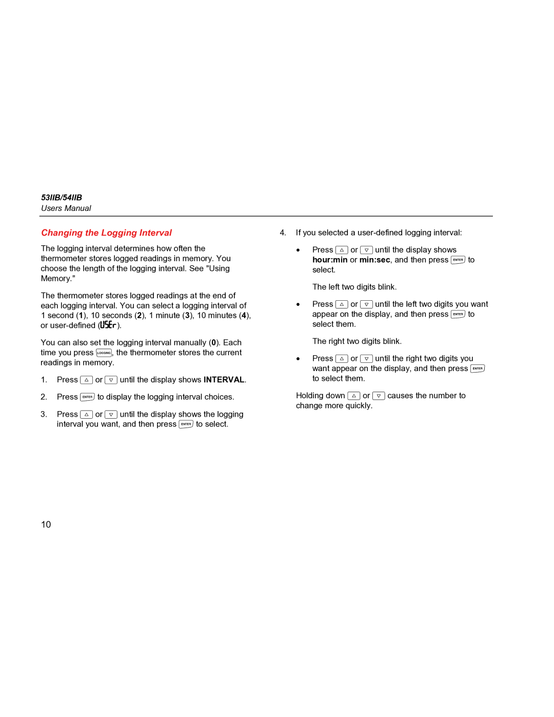 Fluke 53IIB, 54IIB specifications Changing the Logging Interval 