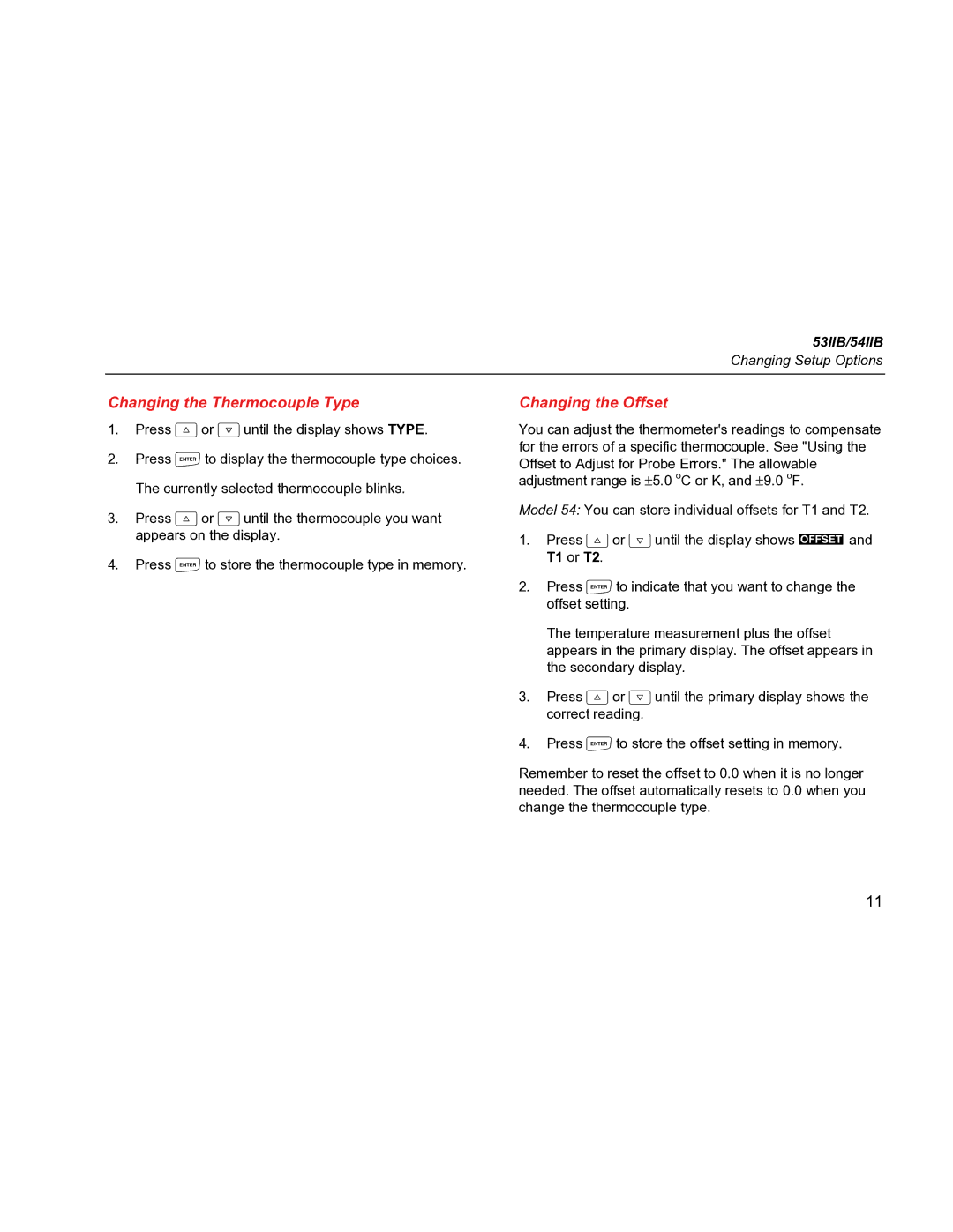 Fluke 54IIB, 53IIB specifications Changing the Thermocouple Type, Changing the Offset 