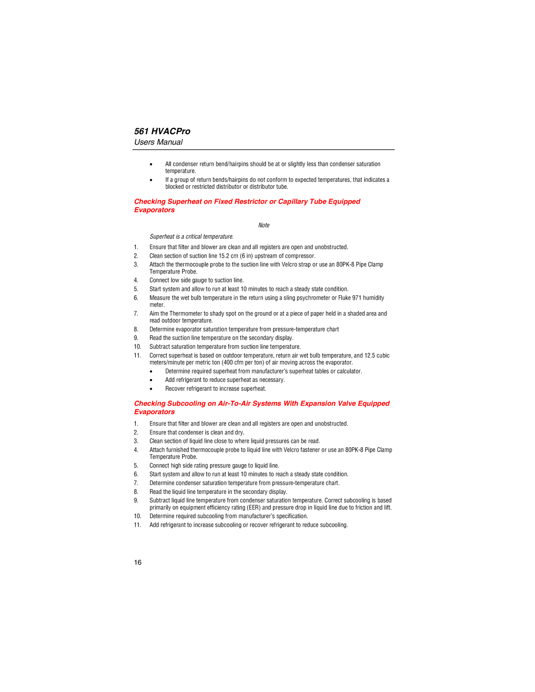 Fluke 561 user manual Superheat is a critical temperature 