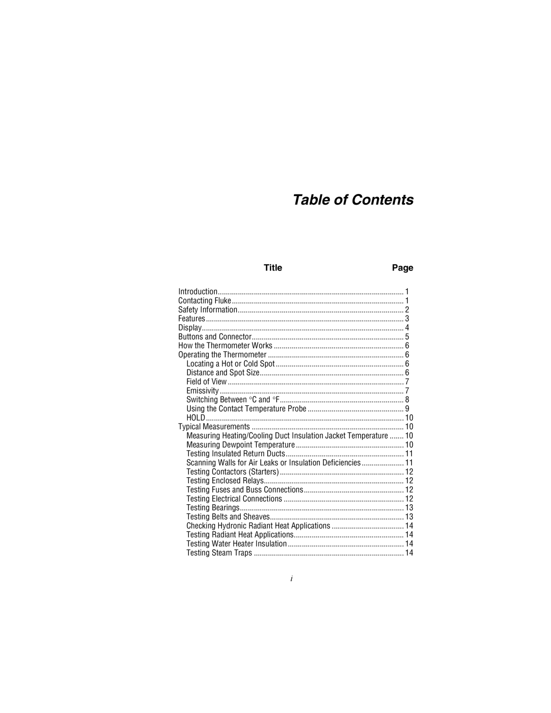 Fluke 561 user manual Table of Contents 