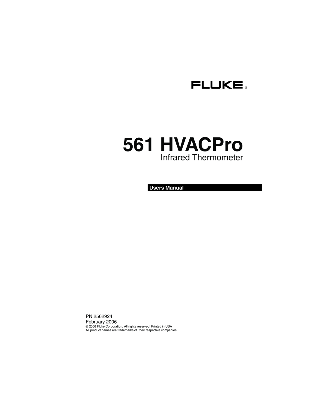Fluke 561 user manual HVACPro, Infrared Thermometer, Users Manual 