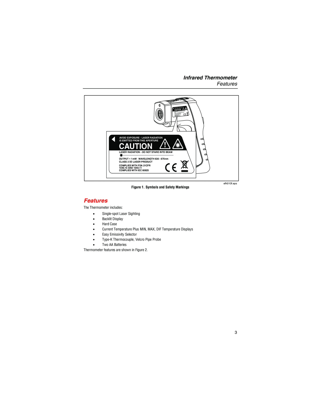 Fluke 561 user manual Features, Infrared Thermometer 