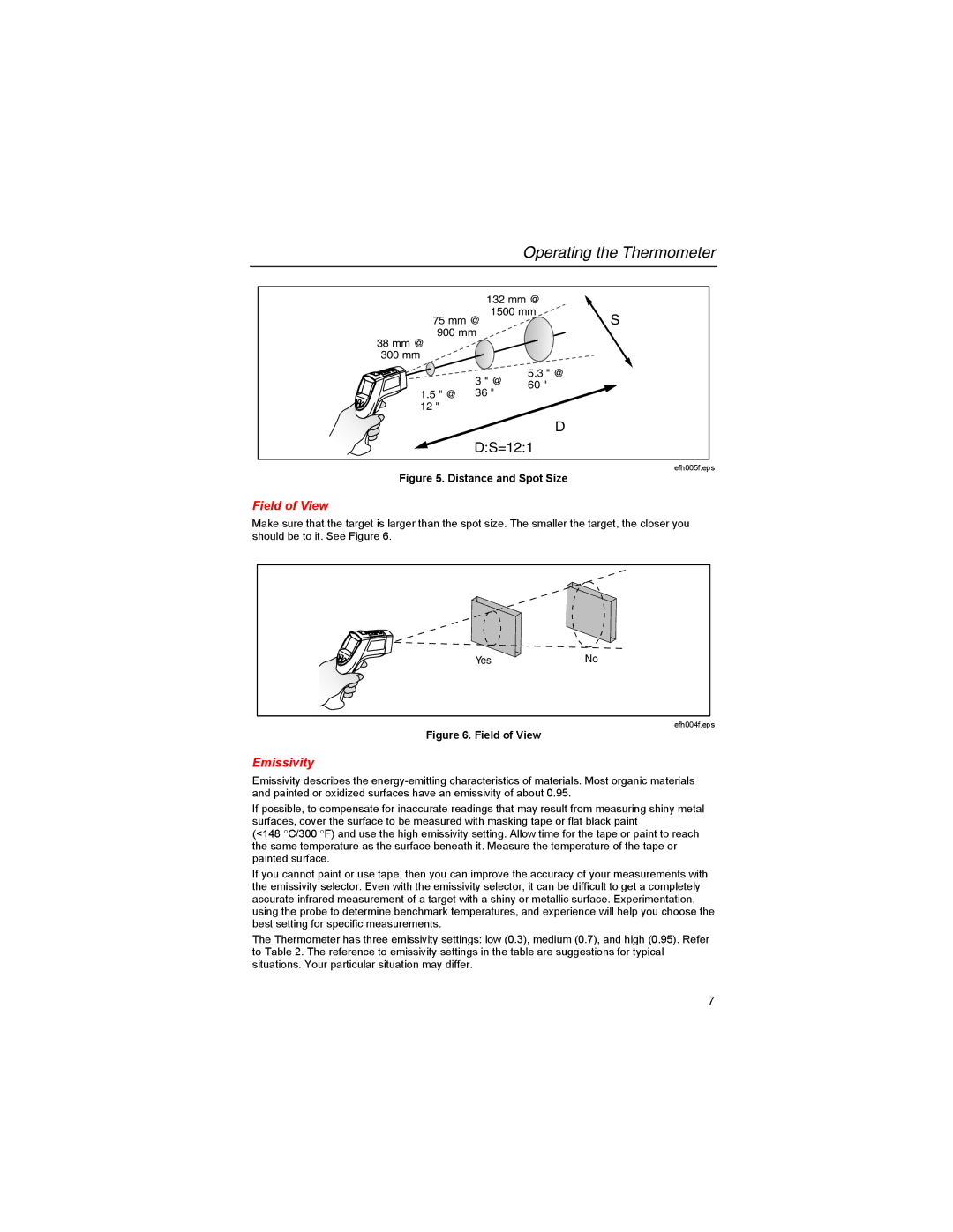 Fluke 561s user manual Field of View, Emissivity 