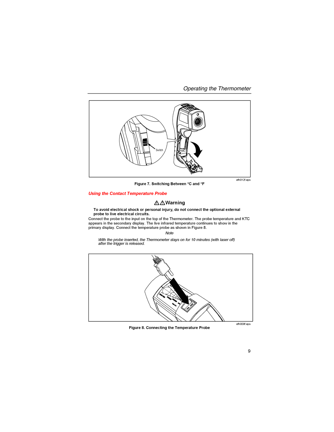 Fluke 561s user manual XWWarning, Using the Contact Temperature Probe 