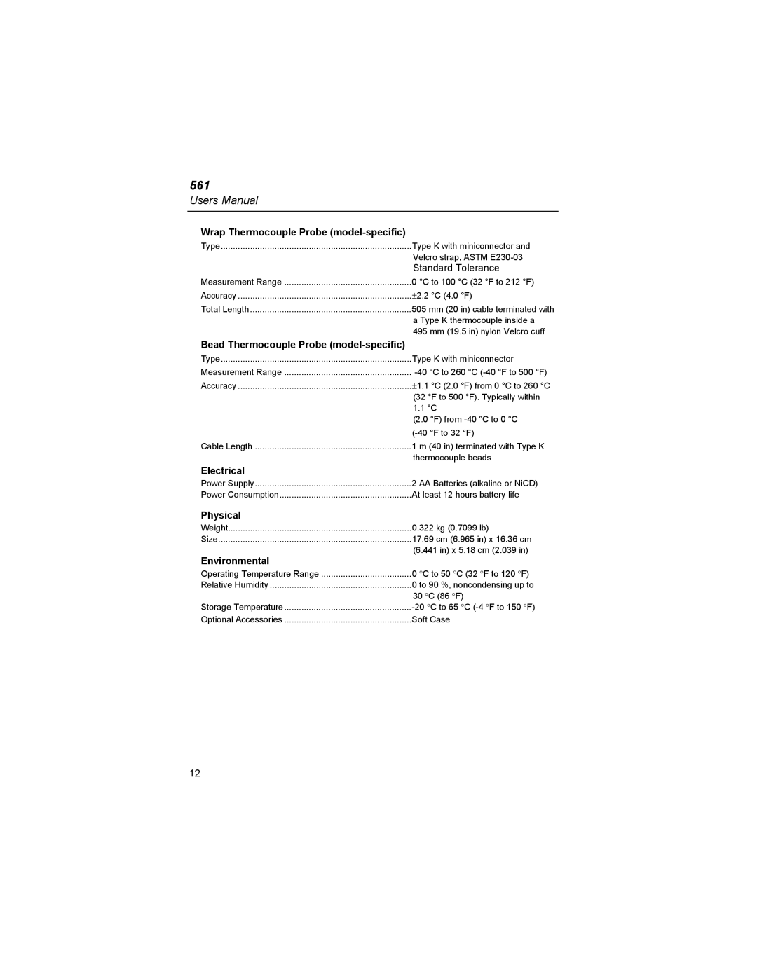 Fluke 561s user manual Electrical 