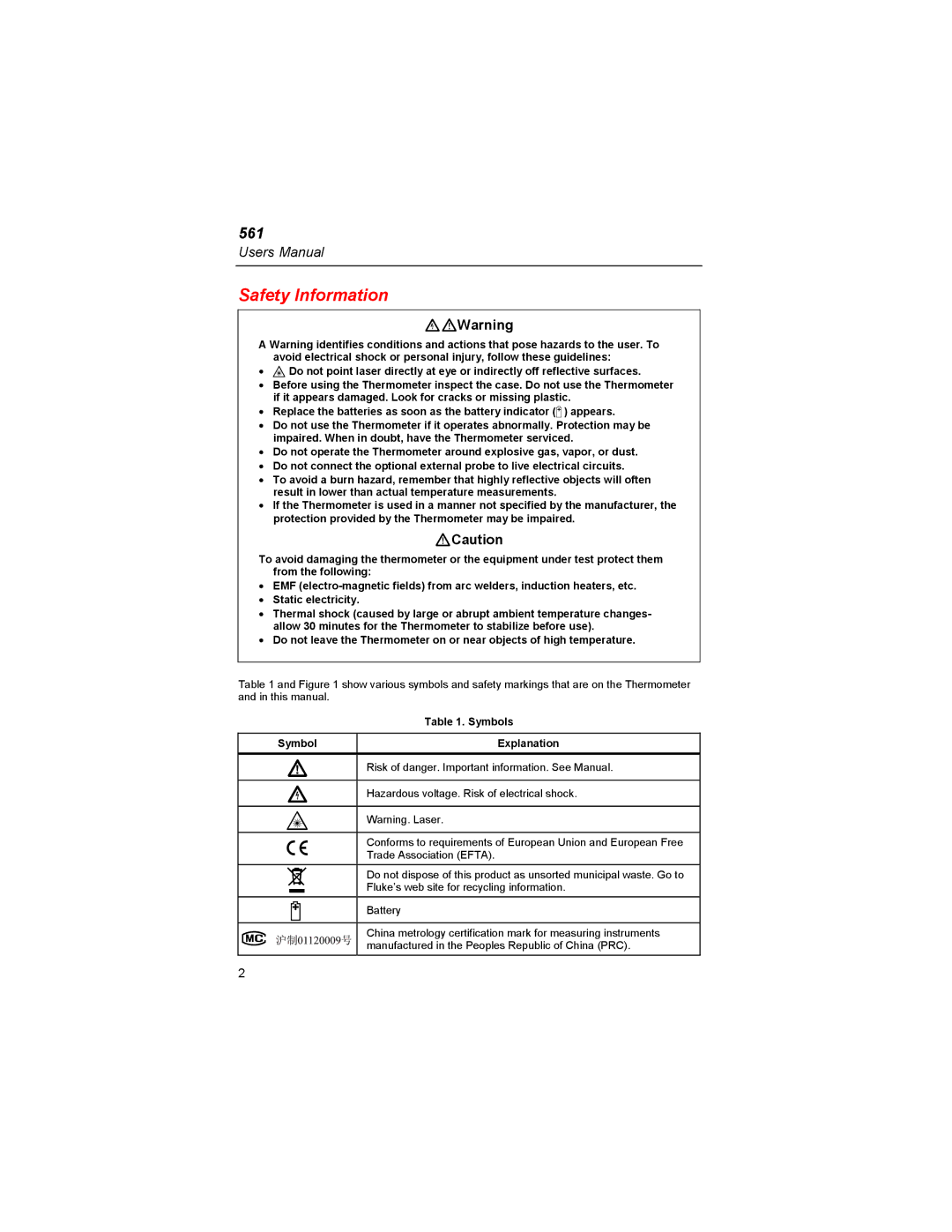 Fluke 561s user manual Safety Information, XWWarning 