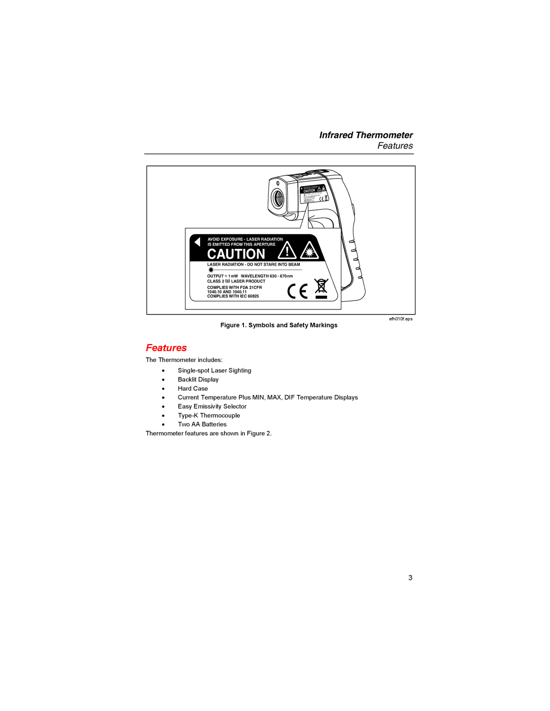 Fluke 561s user manual Features, Infrared Thermometer 