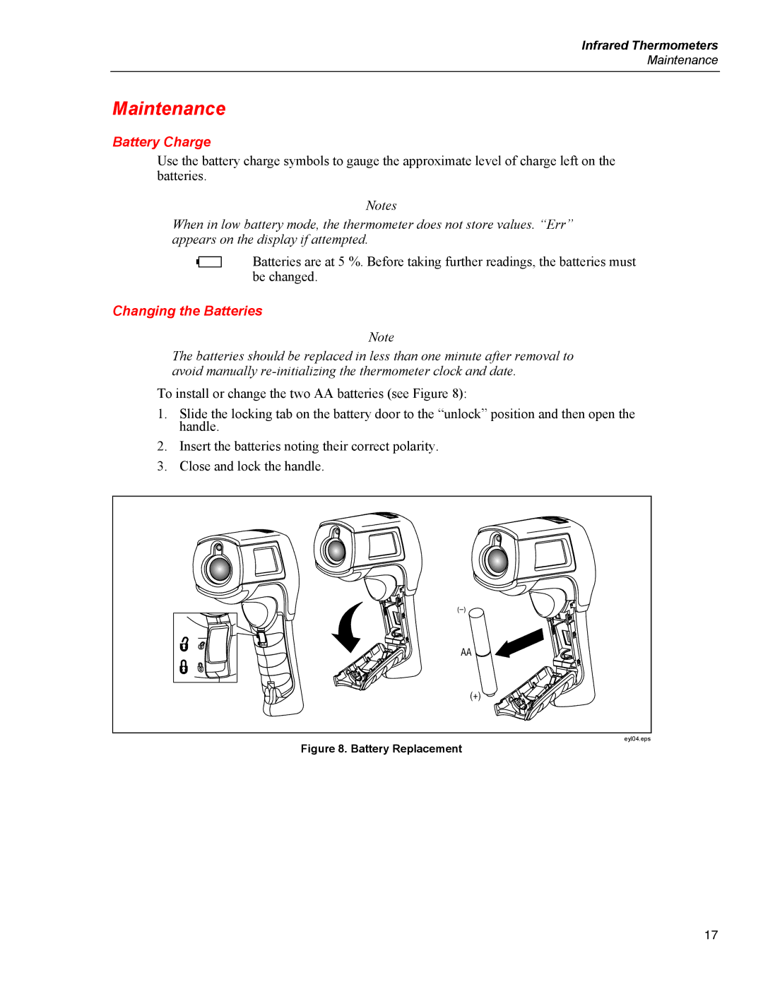 Fluke 568, 566 user manual Maintenance, Battery Charge, Changing the Batteries 