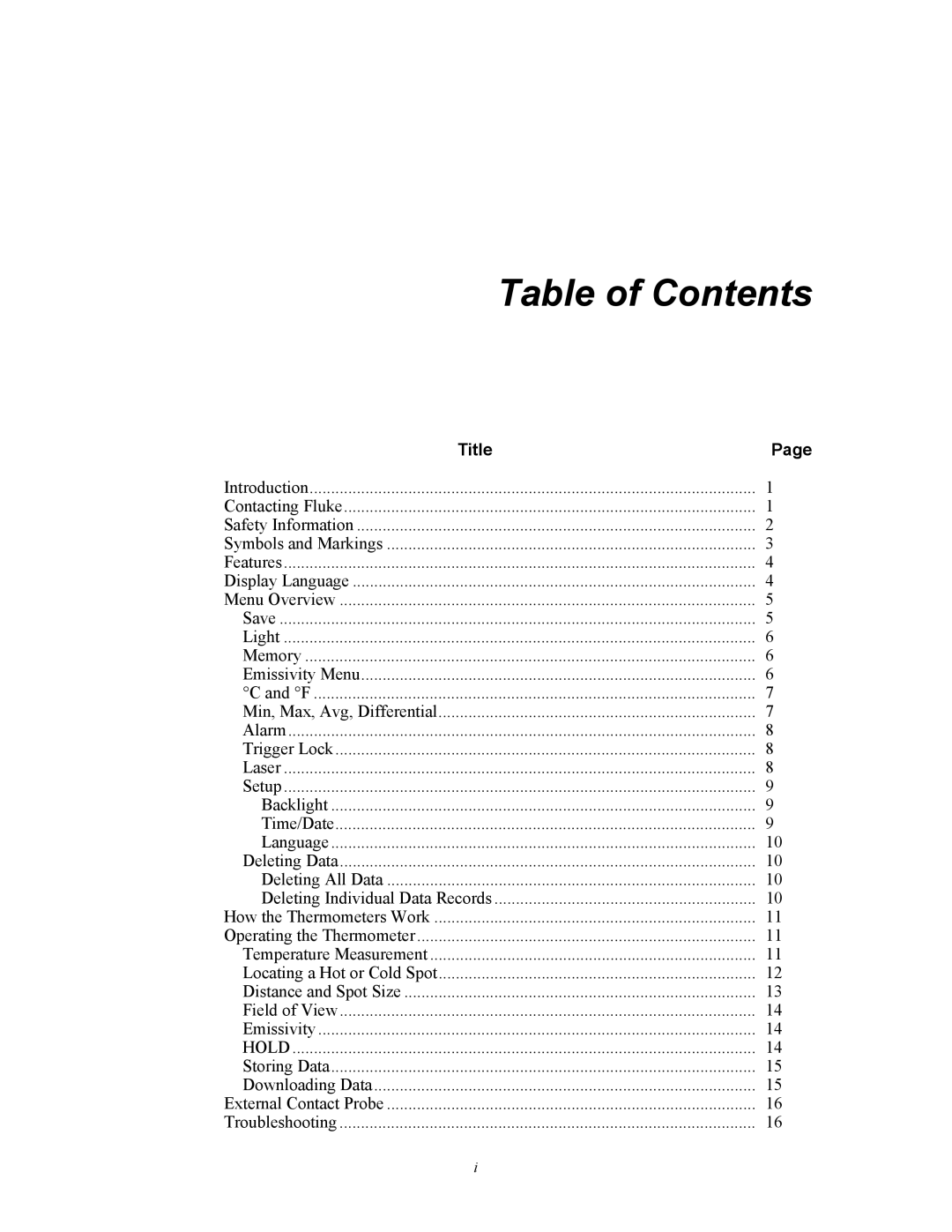 Fluke 568, 566 user manual Table of Contents 