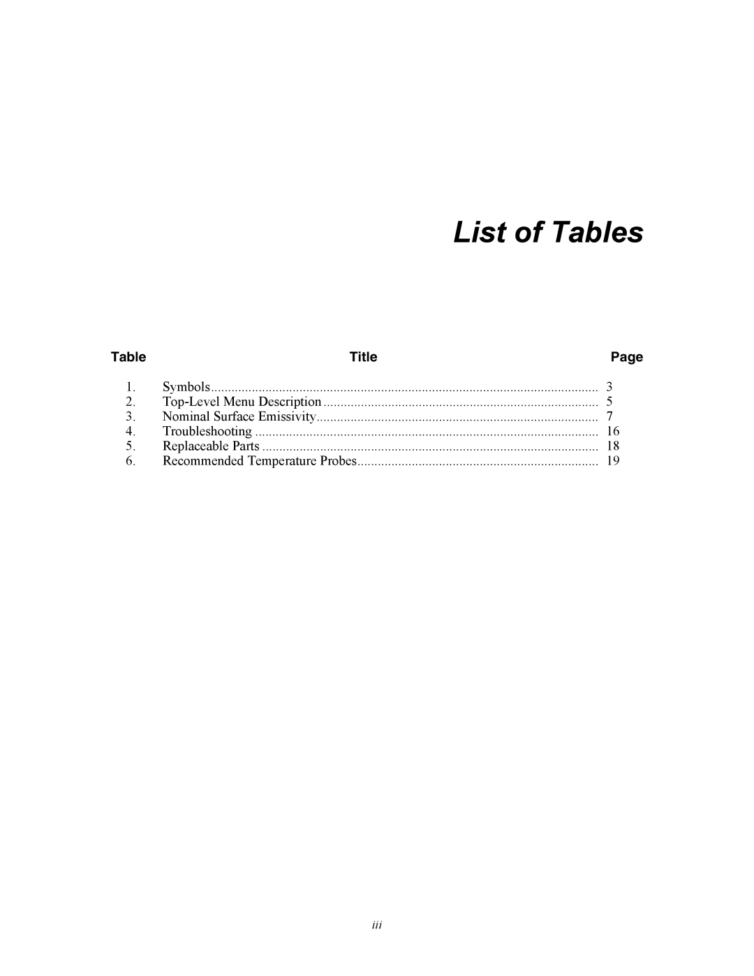 Fluke 568, 566 user manual List of Tables 