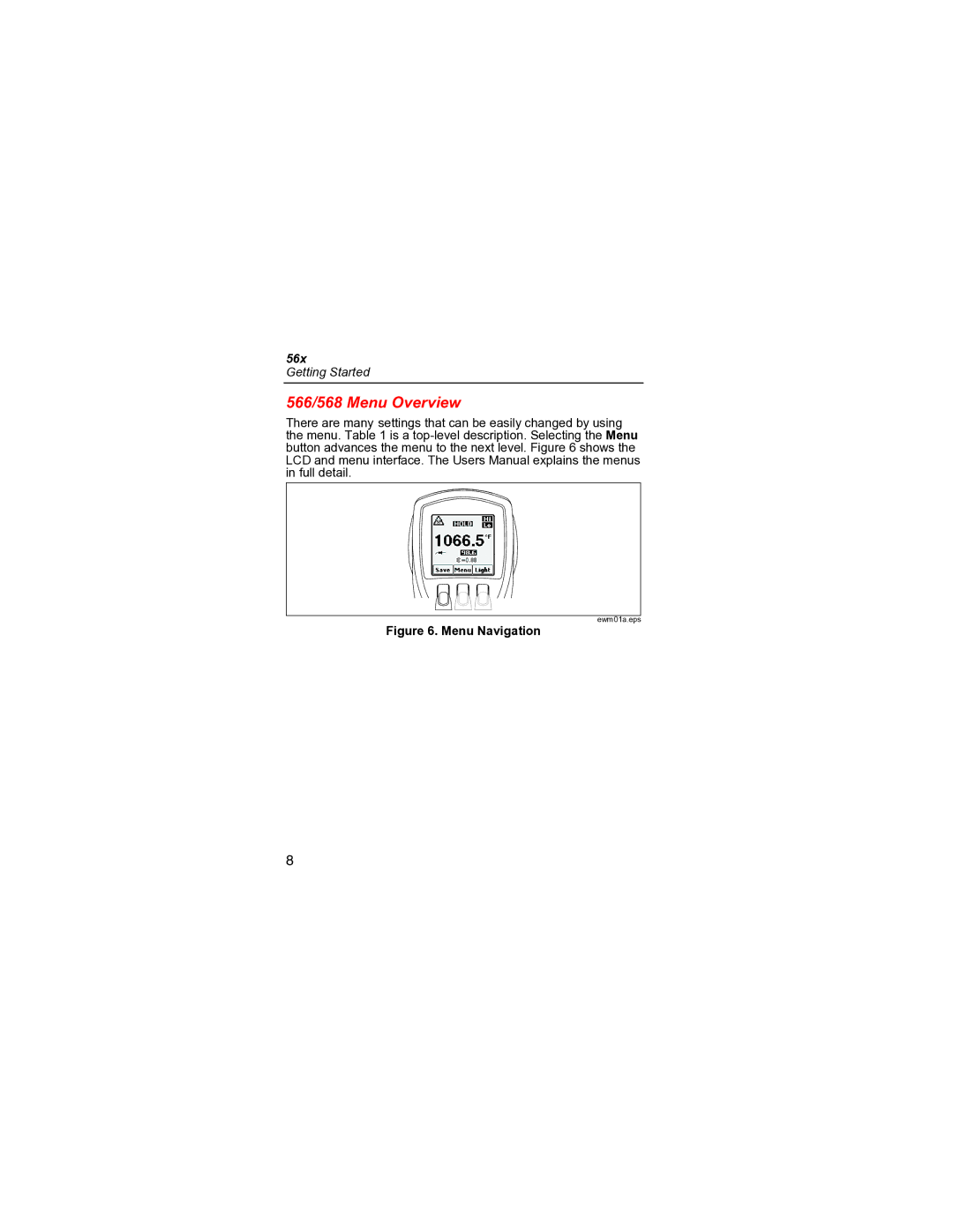 Fluke 56X specifications 566/568 Menu Overview, Menu Navigation 