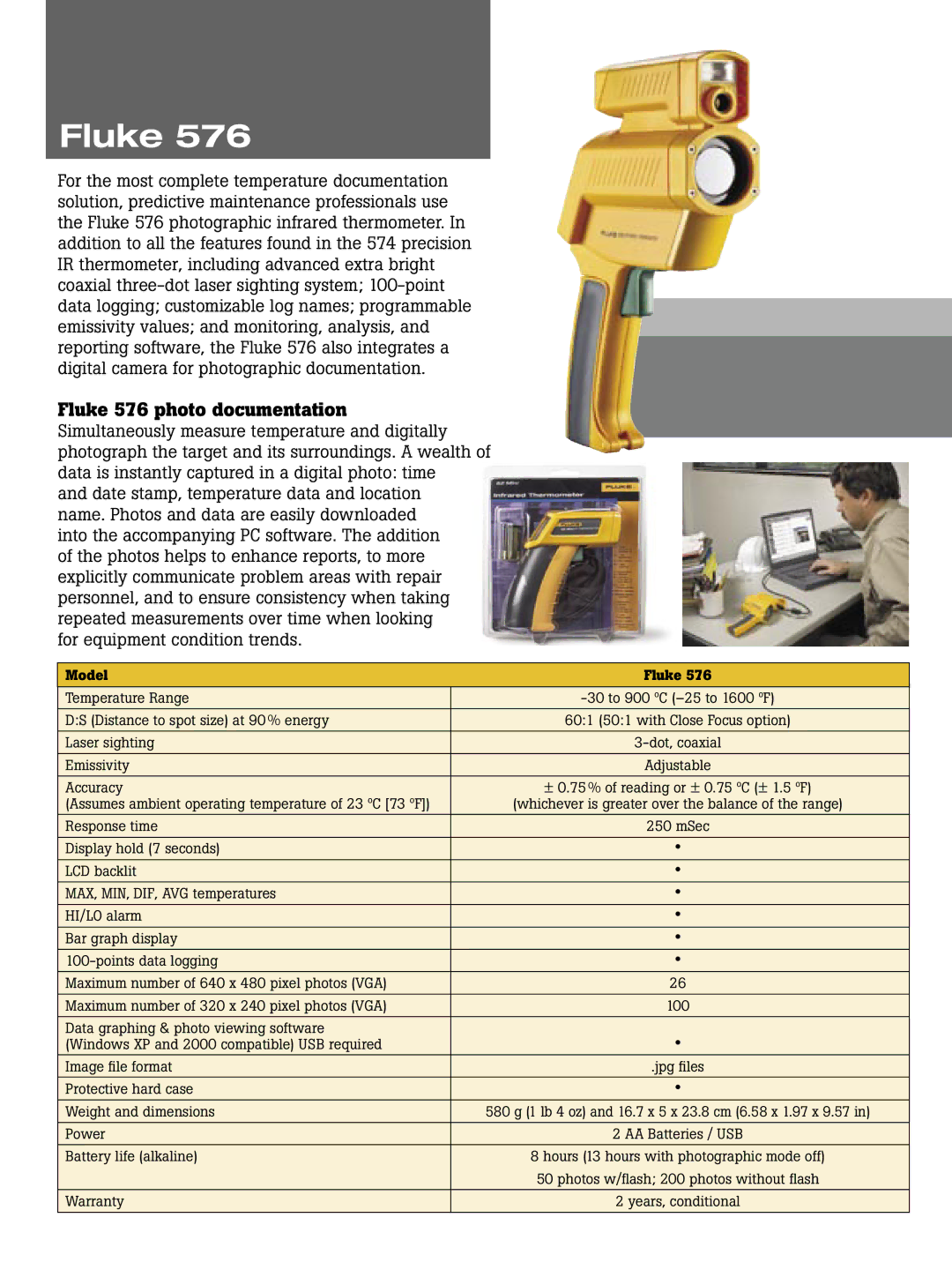 Fluke 572, 68, 574, 62, 66, 63 brochure Fluke 576 photo documentation 