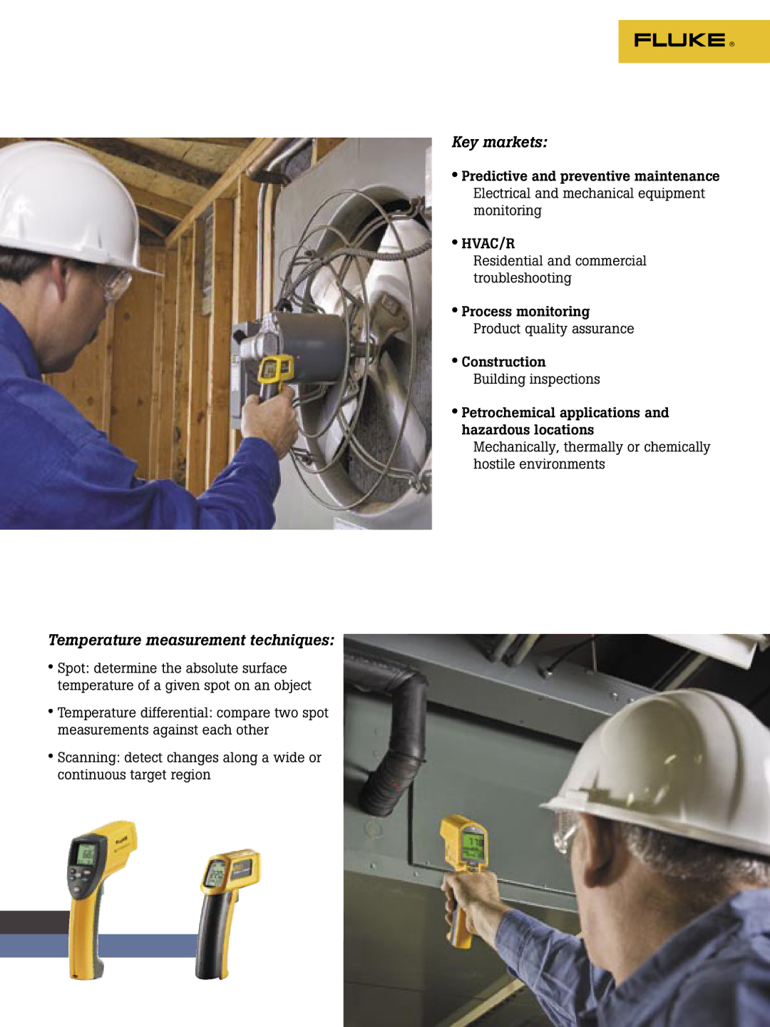 Fluke 576, 572, 68, 574, 62, 66, 63 brochure Key markets 