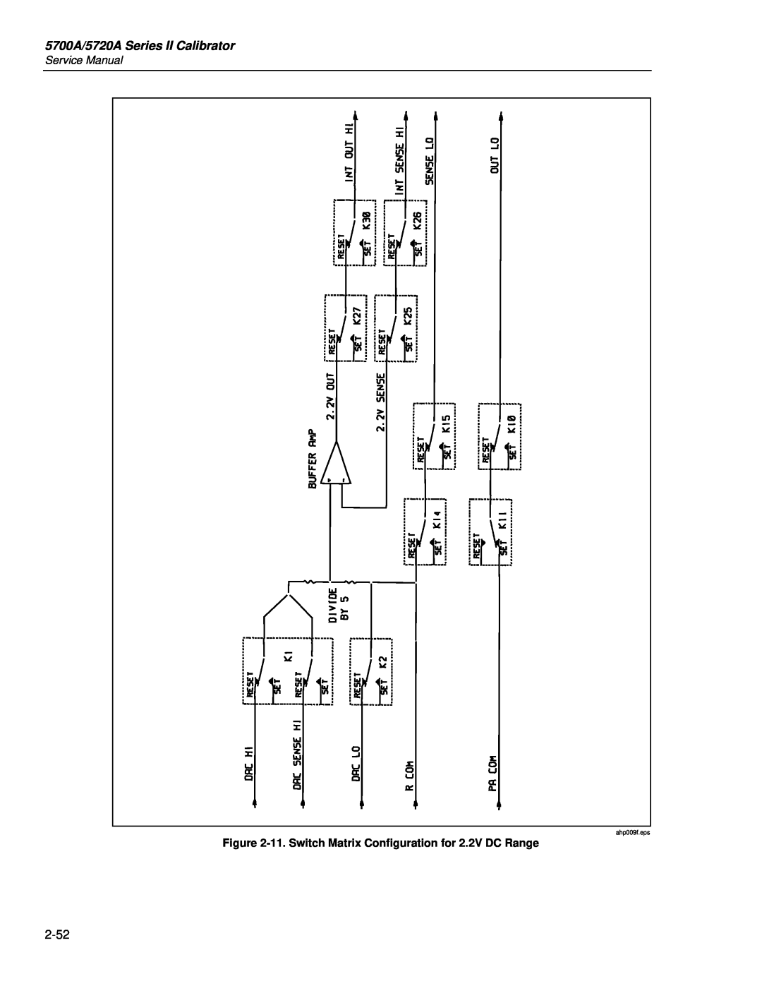 Fluke service manual 5700A/5720A Series II Calibrator, 11. Switch Matrix Configuration for 2.2V DC Range, ahp009f.eps 