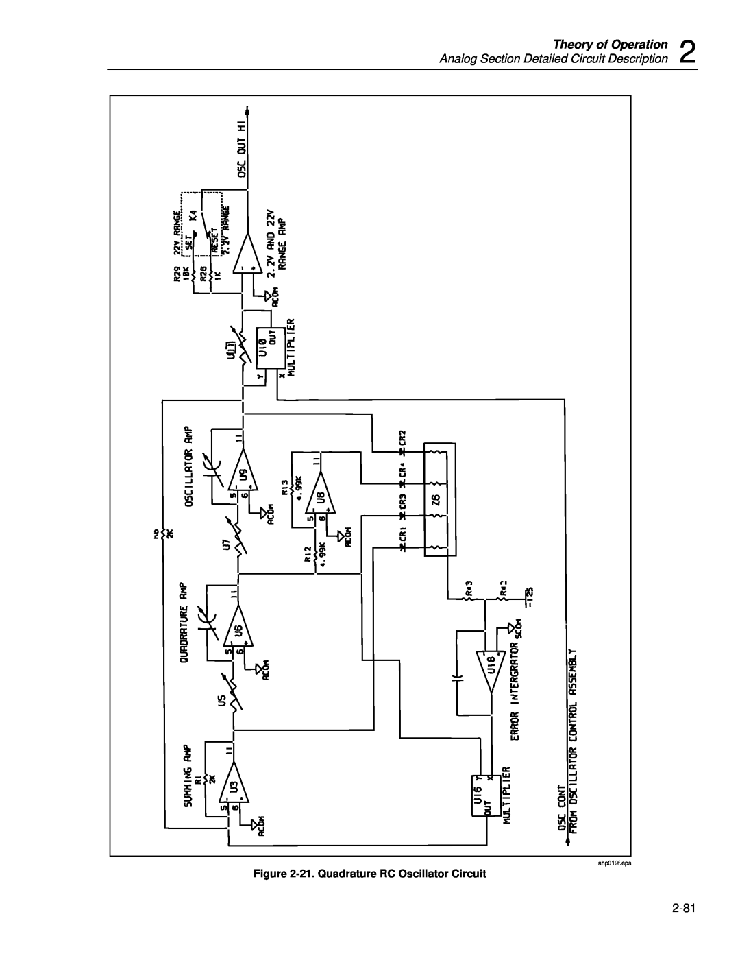 Fluke 5720A Theory of Operation, Analog Section Detailed Circuit Description, 21. Quadrature RC Oscillator Circuit 