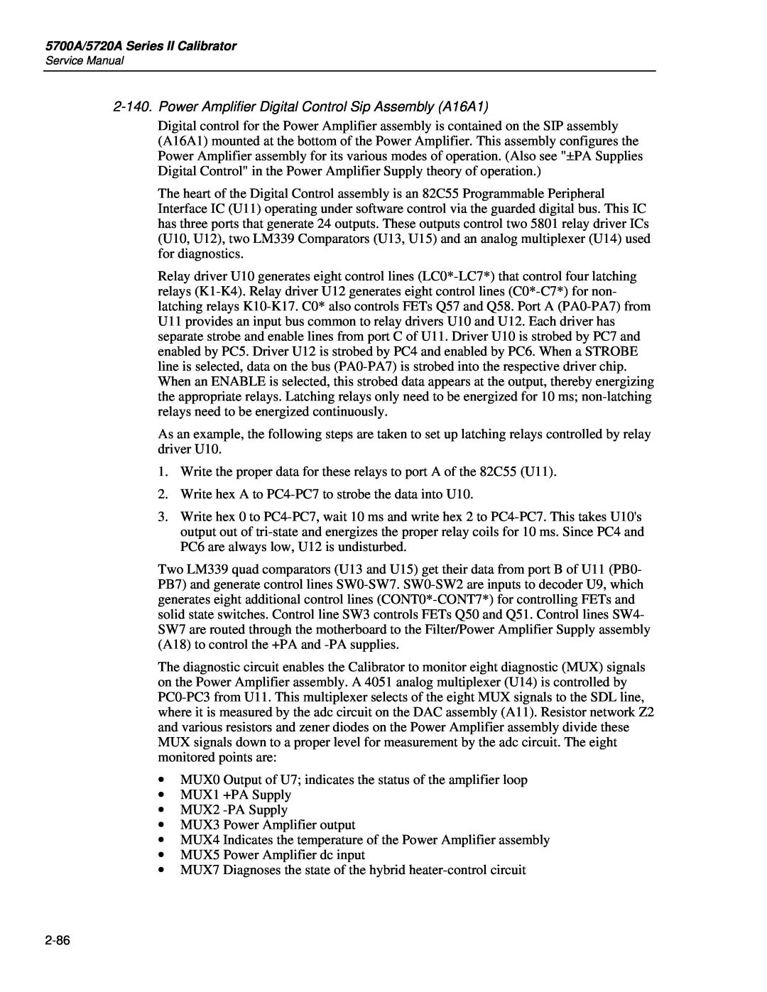 Fluke 5720A service manual Power Amplifier Digital Control Sip Assembly A16A1 