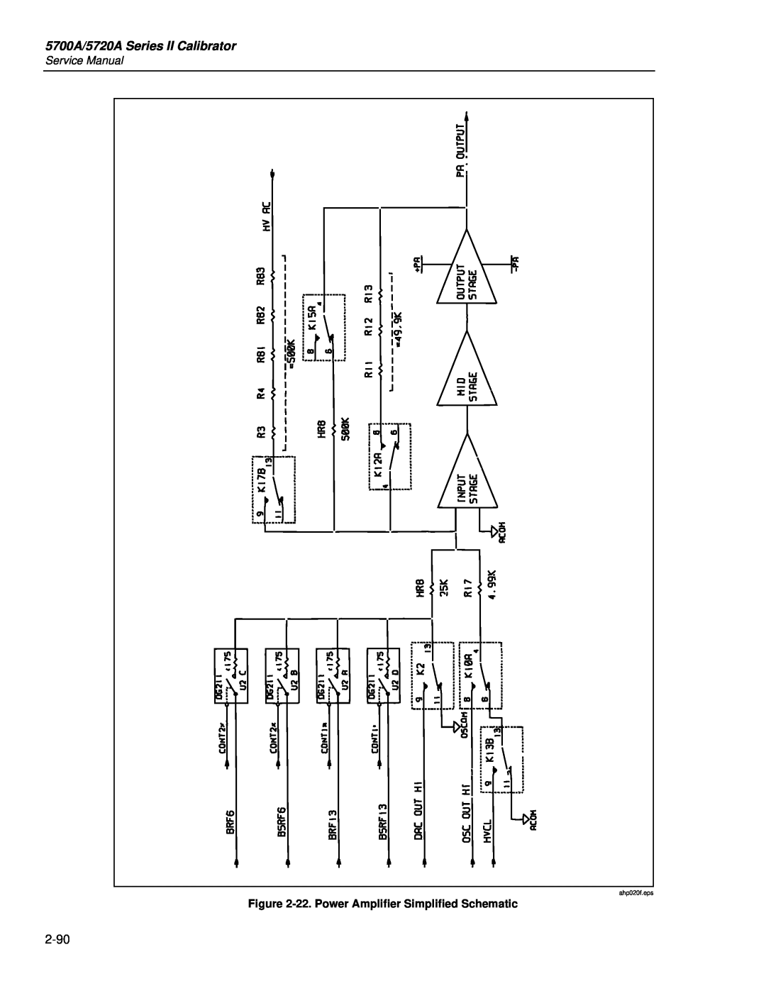 Fluke service manual 5700A/5720A Series II Calibrator, 22. Power Amplifier Simplified Schematic, ahp020f.eps 