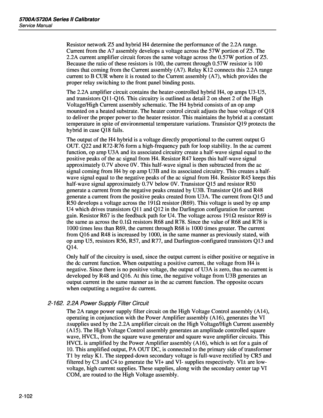 Fluke 5720A service manual 2-162. 2.2A Power Supply Filter Circuit 