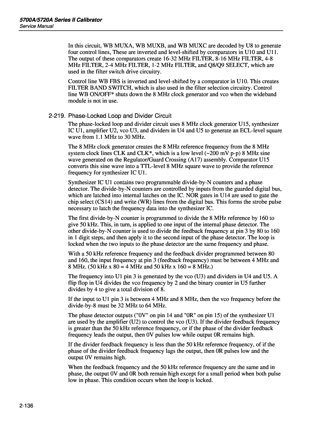 Fluke 5720A service manual Phase-Locked Loop and Divider Circuit 
