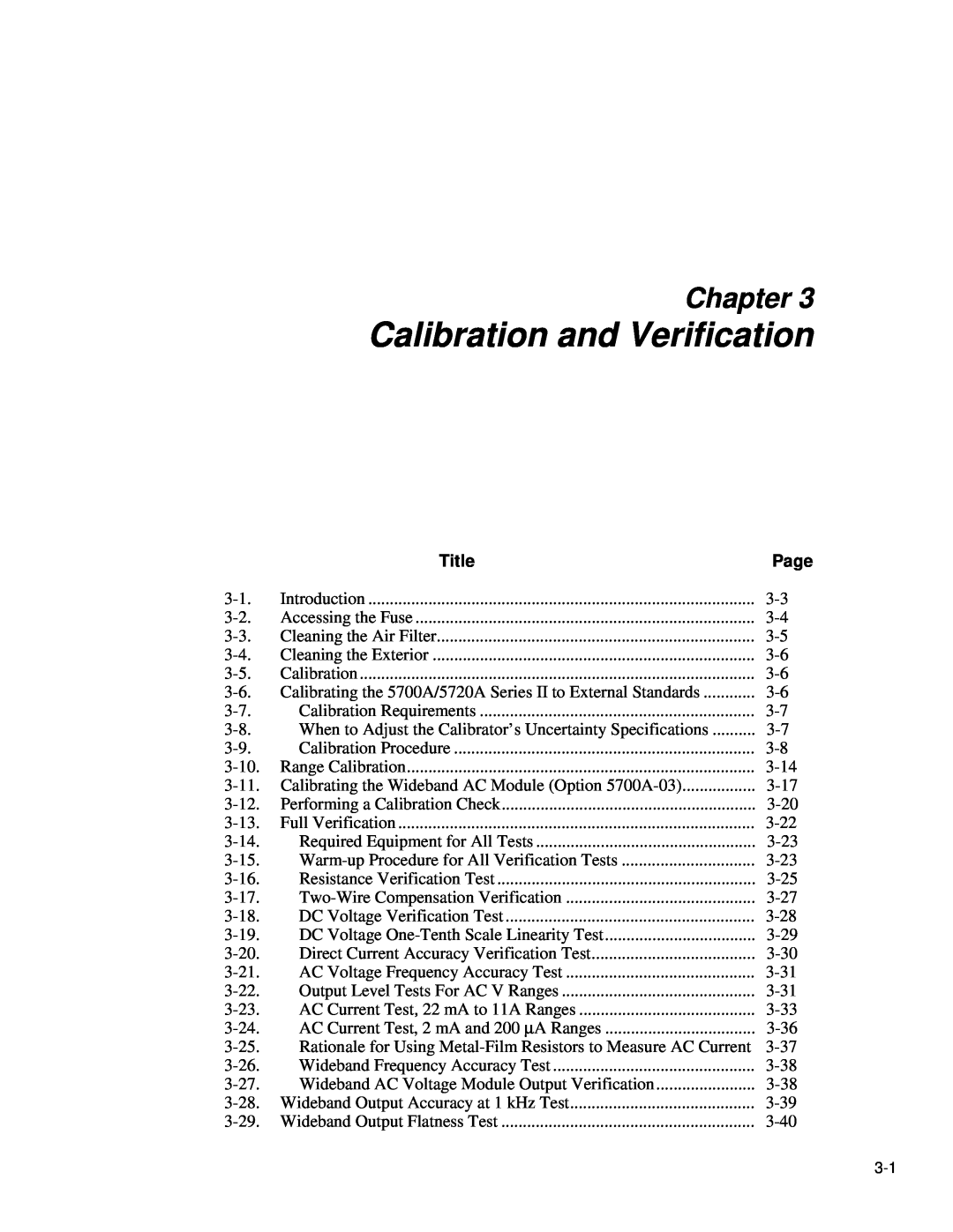 Fluke 5720A service manual Calibration and Verification, Chapter, Title 