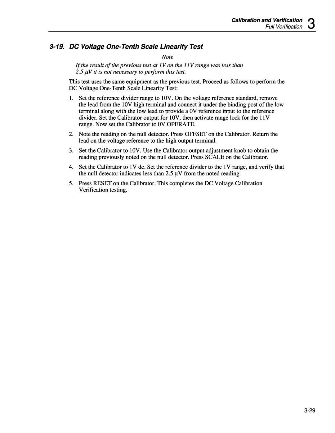 Fluke 5720A service manual DC Voltage One-Tenth Scale Linearity Test 