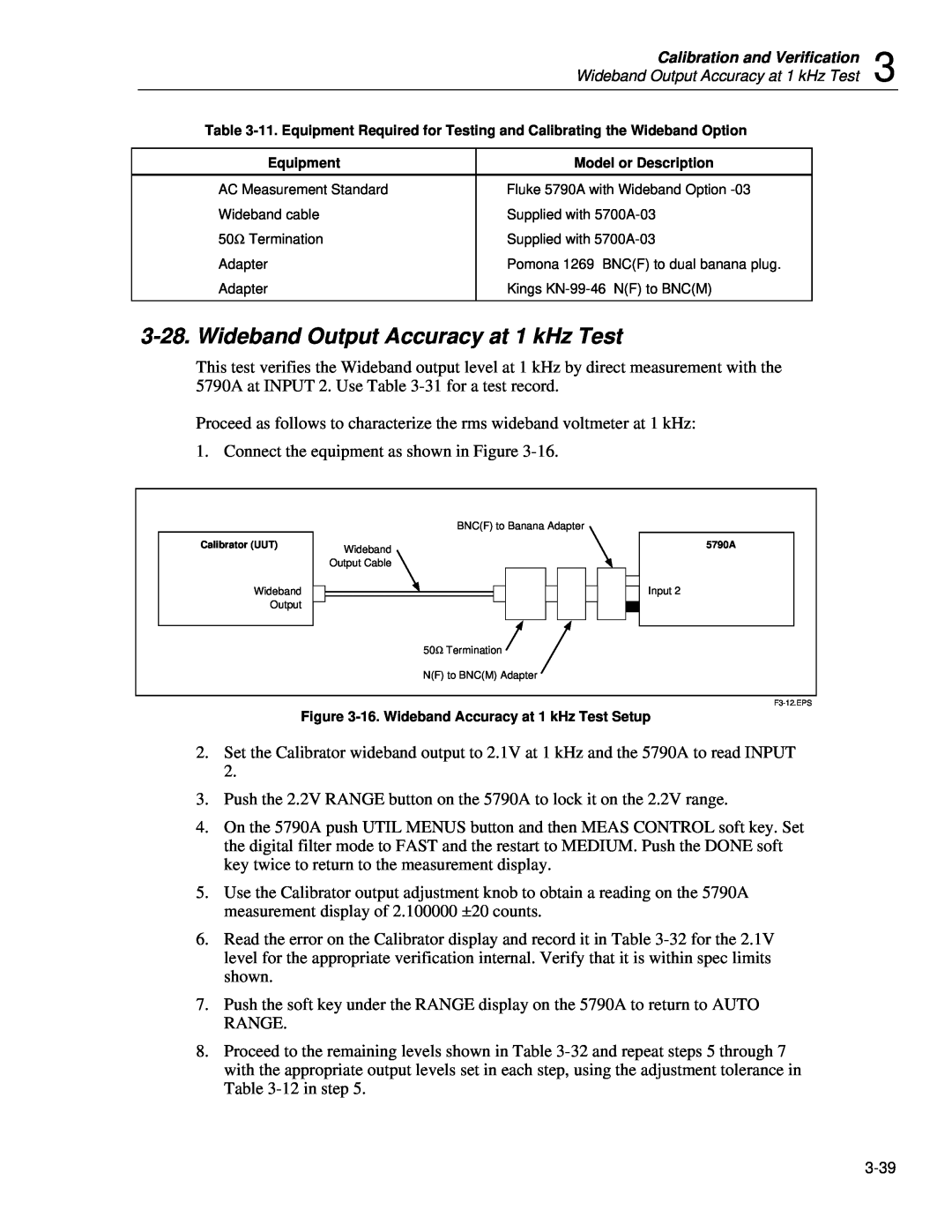 Fluke 5720A service manual Wideband Output Accuracy at 1 kHz Test 