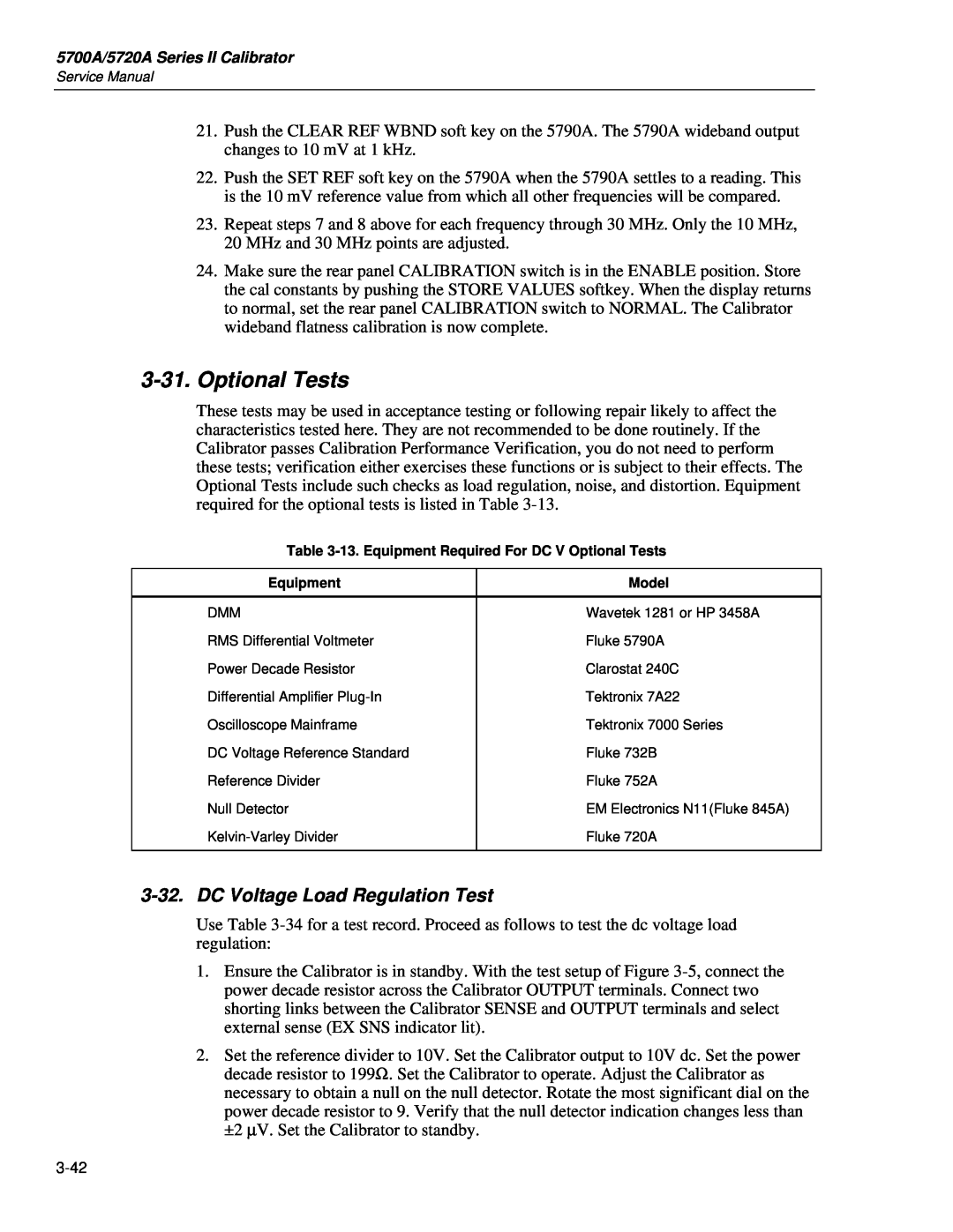 Fluke 5720A service manual Optional Tests, DC Voltage Load Regulation Test 