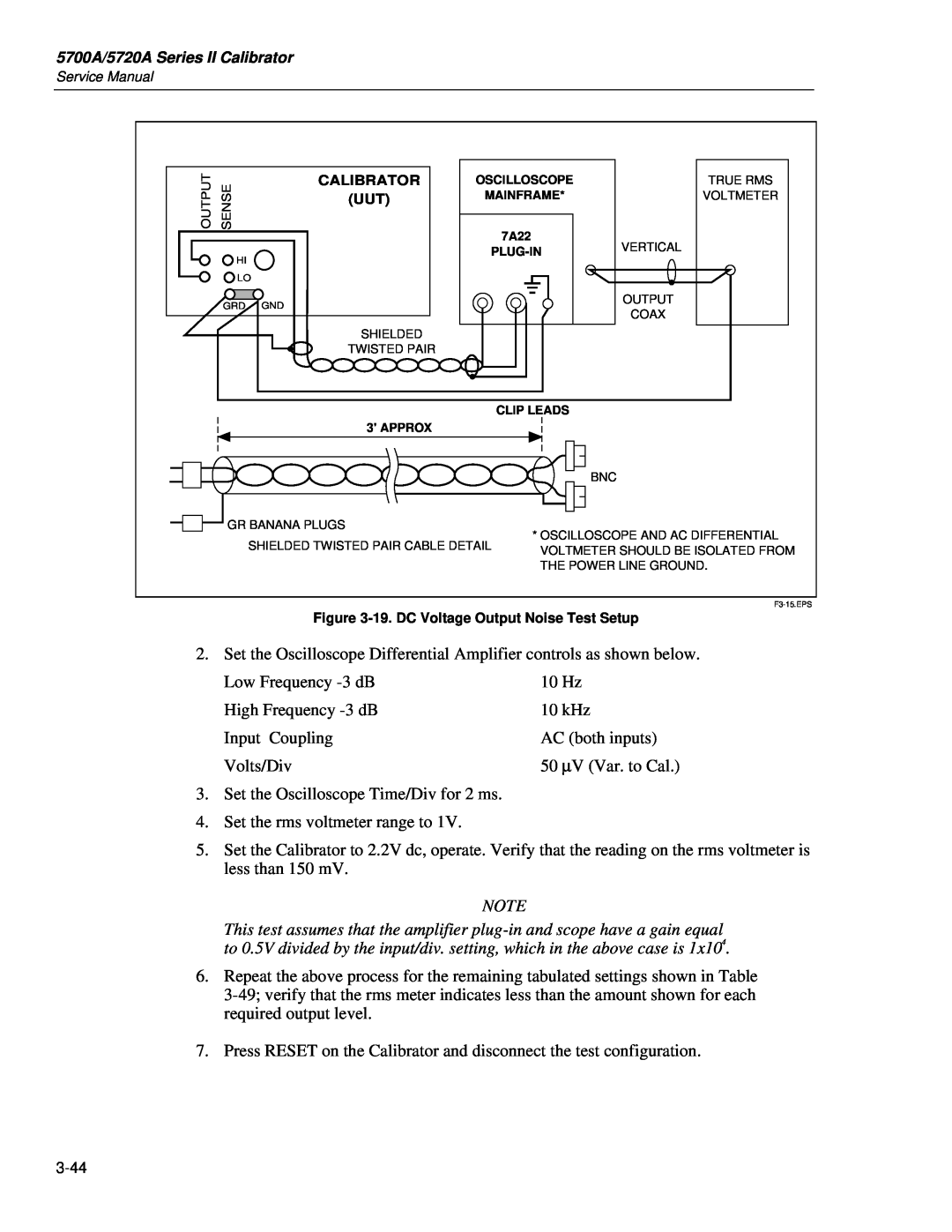 Fluke 5720A service manual Set the Oscilloscope Differential Amplifier controls as shown below 