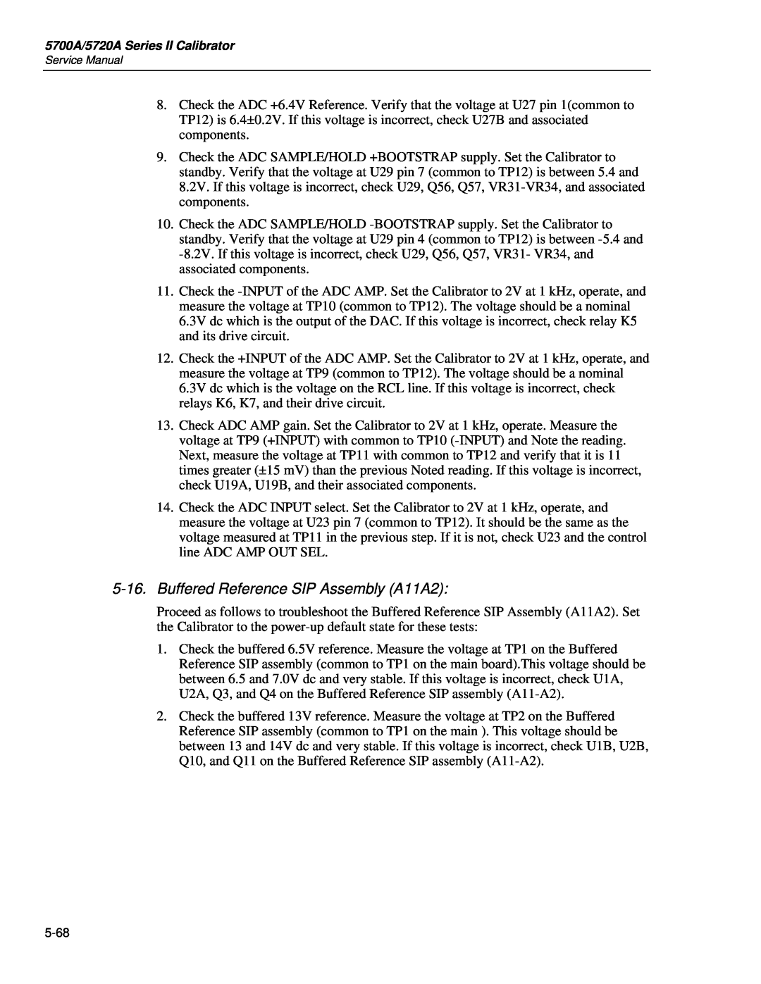 Fluke 5720A service manual Buffered Reference SIP Assembly A11A2 