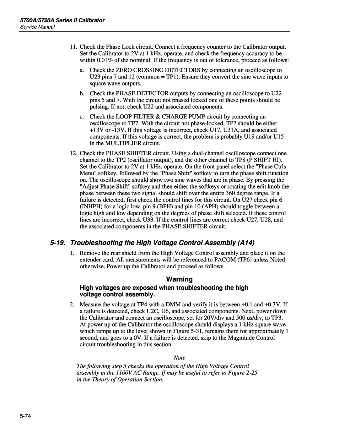 Fluke 5720A service manual Troubleshooting the High Voltage Control Assembly A14 