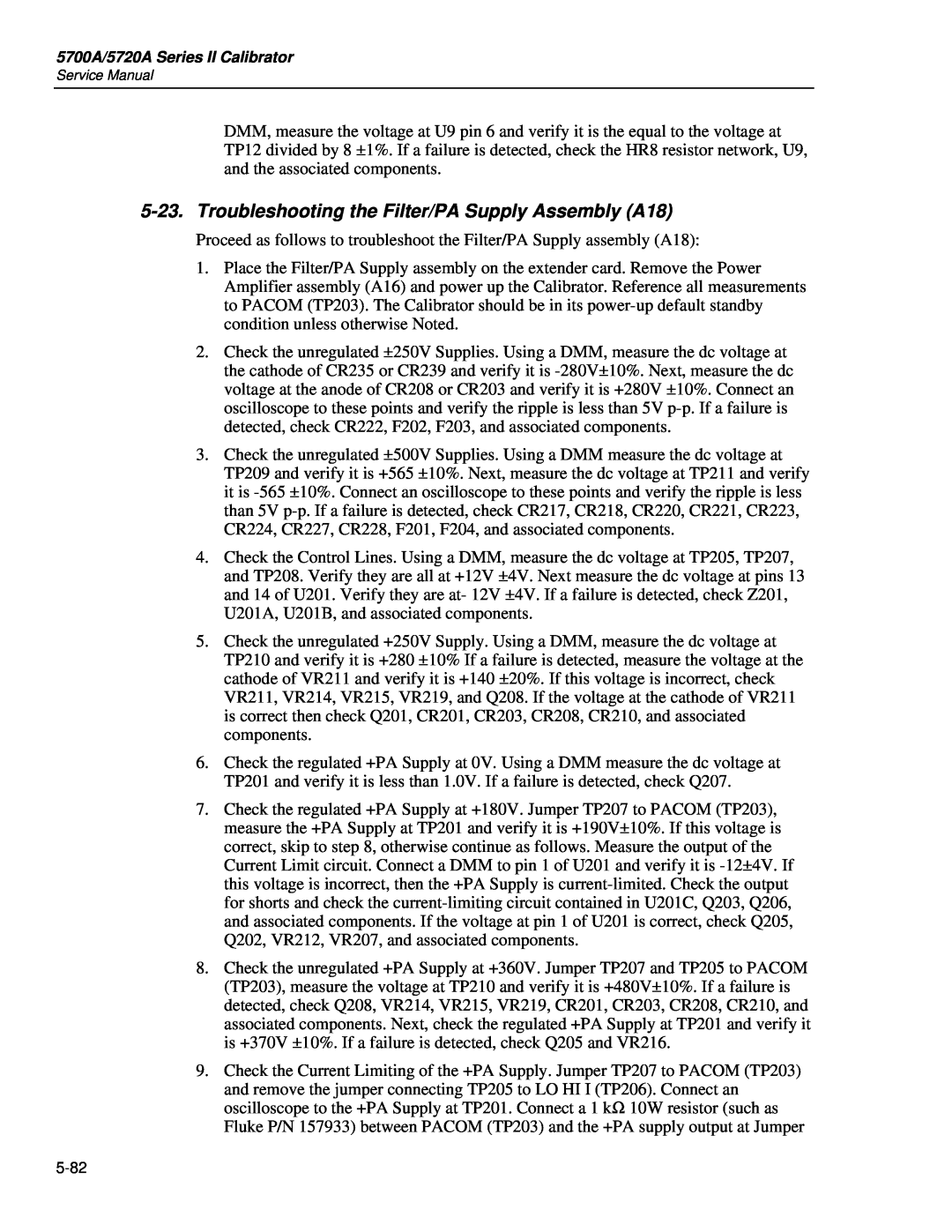 Fluke 5720A service manual Troubleshooting the Filter/PA Supply Assembly A18 