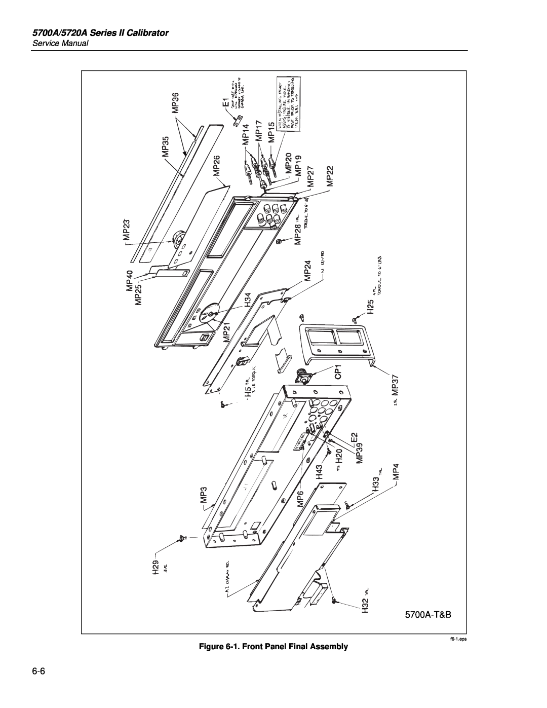 Fluke service manual 5700A/5720A Series II Calibrator, 5700A-T&B, 1. Front Panel Final Assembly, f6-1.eps 