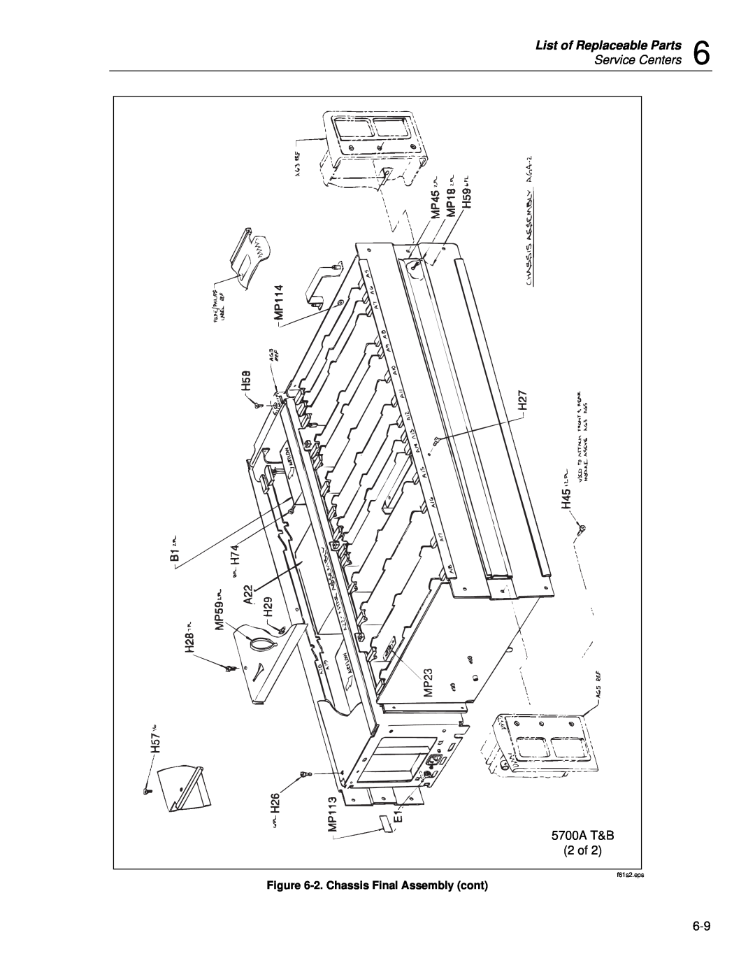 Fluke 5720A service manual List of Replaceable Parts, Service Centers, 2. Chassis Final Assembly cont, f61a2.eps 